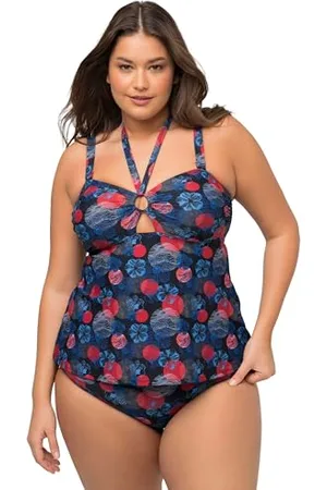 Ulla Popken Tankini Flower Points, Riciclato Set, Blu Marino, 60 Donna