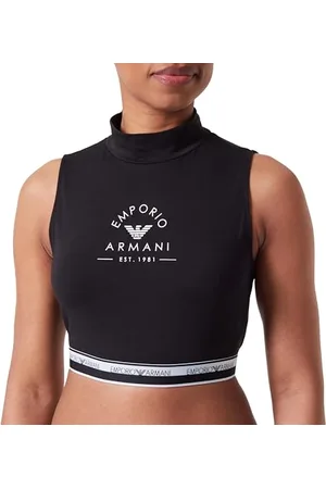 Emporio Armani Iconic Stretch Cotton Logoband Loungewear Crop Top, T-Shirt Donna, (Black), XL