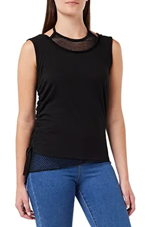 Spiral Direct Gothic Rock-2in1 Neck Tie Mesh Top, (Black 001), 44 (Taglia Produttore: Medium) Donna