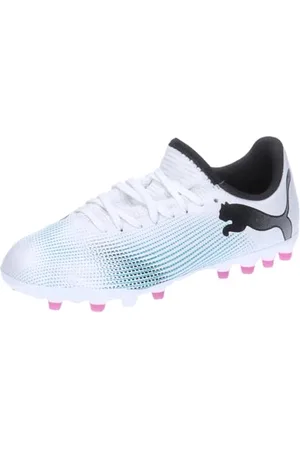 PUMA Future 7 Play MG JR, Soccer Shoe Unisex-Bambini, White Black-Poison Pink, 28 EU