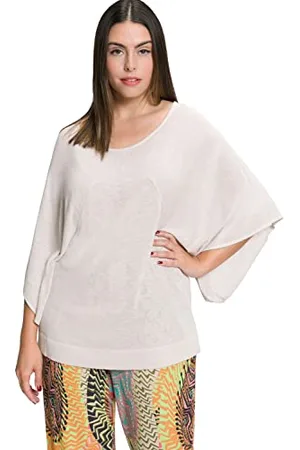 Ulla Popken Pullover, Leinenmix, Rundhals, Fledermaus-Halbarm, graubeige, 48-50 Donna