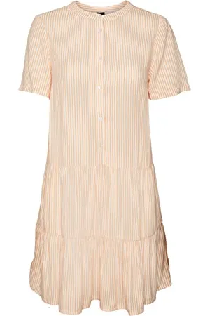 VERO MODA Vmbumpy SS Short Dress Wvn Noos Vestito, Bianco Neve/Strisce: Arancione, S Donna