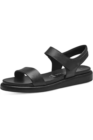 Marco Tozzi Sandali Donna Bassi in Pelle con Chiusura a Strappo, Nero (Schwarz), 36 EU