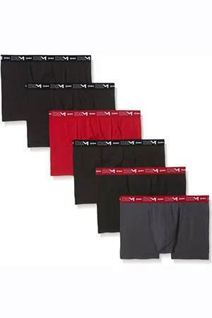 Dim Boxer in Cotone Elasticizzato Traspirante Supporto Ottimale Uomo x6, Grigio Piombo/Rosso Chill/Nero/Nero/Nero/Nero, M