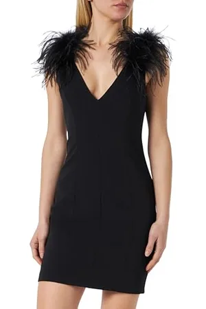 Pinko PICA Abito Crepe Tecnico Stretch + Piume Vestito da Festa, , 36 Donna