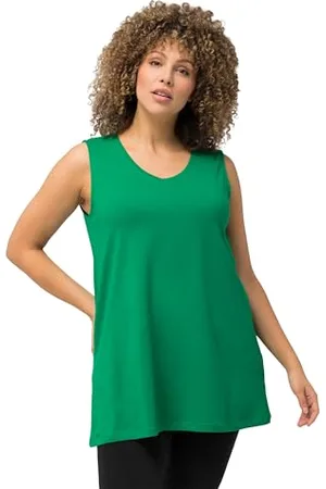 Ulla Popken Basic Top V-Neck A-Line Vestaglia, Smaragdgrün, 64-66 Donna
