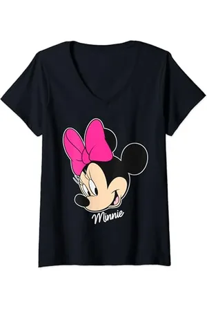 Disney Mickey And Friends Minnie Big Face Signature Maglietta con Collo a V