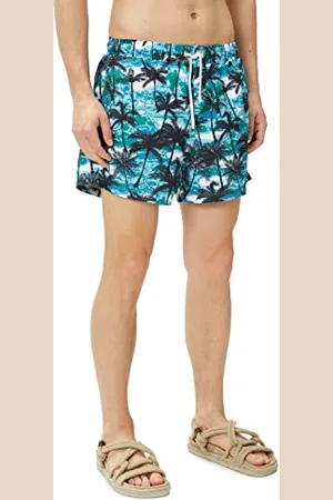 Koton Sea Shorts Palm Printed Drawstring Pocket Detailed Costume a Pantaloncino, Motiv Blau (21e), L Uomo