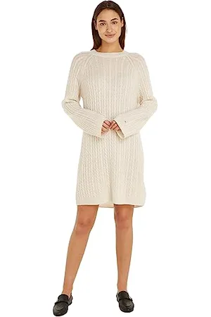 Tommy Hilfiger Abito Donna Soft Wool C-Neck Maniche Lunghe, (Cashmere Creme), M