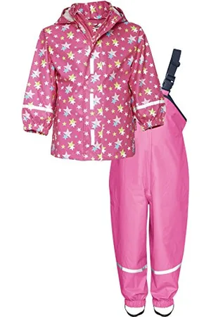 Playshoes Regenanzug Sterne, Reflektoren, abnehmbare Kapuze, impermeable Bambina, (pink 18), 7 anni (Taglia Produttore: 128)