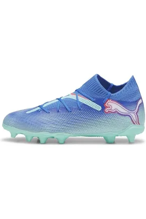 PUMA Future 7 PRO FG/AG Jr, Soccer Shoe, Bluemazing White-Electric Peppermint, 32.5 EU