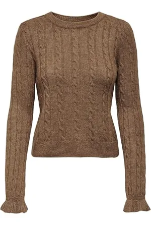 ONLY Onltia LS Cable O-Neck BF Knt Maglione, Cocco tostato, XS Donna