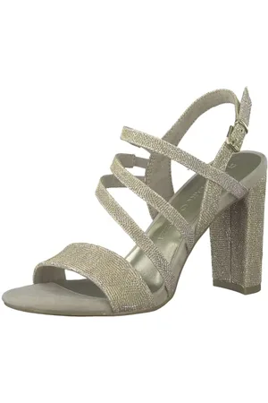 Marco Tozzi Sandali Donna con Tacco con Cinturino Regolabile Vegani, Oro (Dune Metallic 1), 38 EU