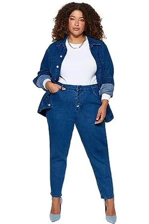Trendyol Damen Gerade Hohe Taille Plus-Size-Jeans, , 48 più da Donna