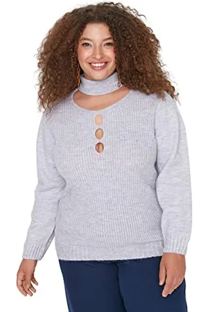 Trendyol Collo Alto Plain Rilassato Plus Size Maglione Maglia di Tuta, , 5XL Donna