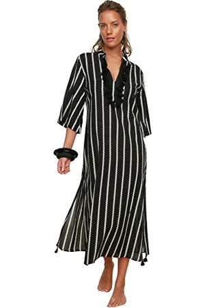 Trendyol Gestreifter Quaste detaillierter Voile Kimono & Kaftan Caftano Nappe a Righe, Black, Small da Donna