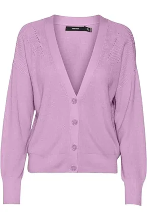 VERO MODA Vmnewlexsun LS Short V-Neck Car Ga Noos Maglione Cardigan, Lilla Pastello, L Donna