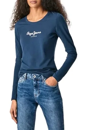 Pepe Jeans New Virginia Maglietta per Donna Slim Fit Maniche Lunghe, (Navy), XL