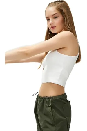 Koton Halter Neck Ribbed Basic Crop Tank Top Camicia, (010), S da Donna