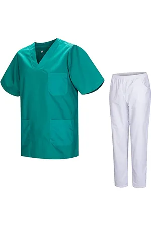MISEMIYA Uniformi Unisex Set Camice – Uniforme Medica con Maglia e Pantaloni Uniformi Mediche Camice Uniformi sanitarie 817-8312-BLANCO - Large