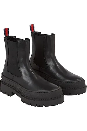Tommy Hilfiger Stivali Mezza Gamba Donna Chelsea Foxing in Pelle, (Black), 38 EU