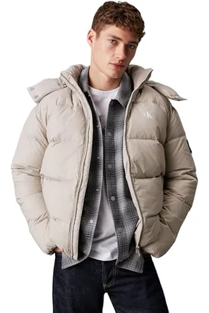 Calvin Klein Uomo Piumino Essentials Down Jacket con Cappuccio, (Flint Gray), XL