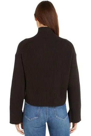 Calvin Klein Jeans Pullover Donna Label Chunky Collo Alto, (Ck Black), L