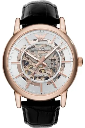 Emporio Armani Orologio Uomo, movimento automatico, cassa in acciaio inossidabile oro rosa 43 mm con cinturino in pelle, AR60007