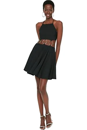 Trendyol Midi Bodycon Regular Plus Size Dress Vestito, Black, 46 Donna