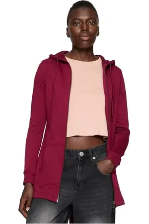 Urban classics Felpa Lunga con Cappuccio da Donna, Cardigan Lungo con Zip a Coulisse, Felpa da Donna a Maniche Lunghe con Tasche, Maglione con Cappuccio, Colore burgundy, taglia XL