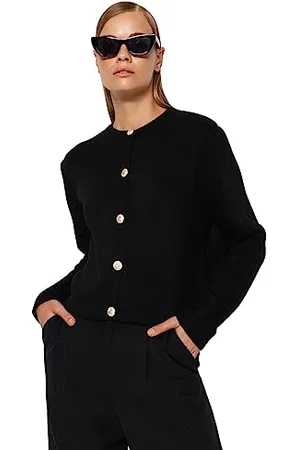 Trendyol Regular Fit Basic Crew Neck Knitwear Cardigan Camicia, Black, S Donna