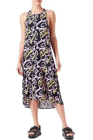 Emporio Armani Long Dress Logo Print Cover-Up, Copricostume da Bagno Donna, (Black-Pastel), S-M