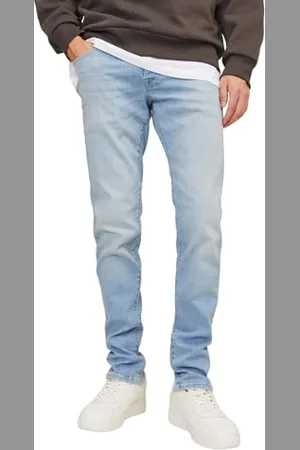 JACK & JONES Jeans slim fit vita bassa, lavaggio chiaro e patta con bottoni. Turchese Jeans chiaro 29W / 32L