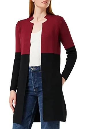 Morgan Gilet Long MBLOCK Cardigan Sweater, (Bordeaux/Noir), Medium Women
