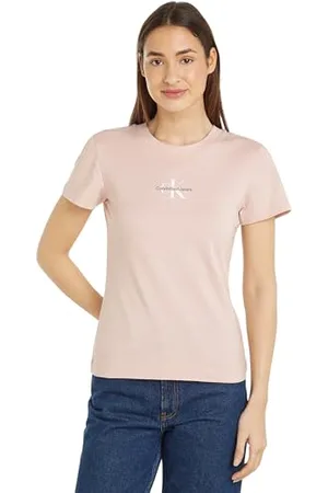 Calvin Klein Jeans T-shirt Maniche Corte Donna Monologo Slim Scollo Rotondo, (Sepia Rose), XS