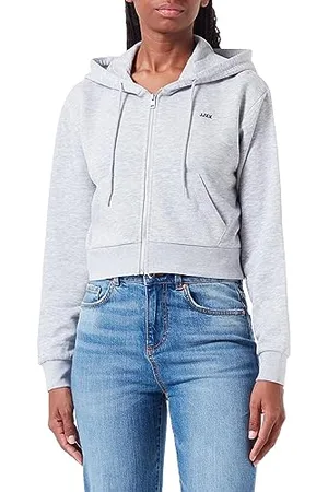 JJXX JACK & JONES Jxabbie Reg Ls Every Zip Hood Swt Noos, Felpa con cappuccio, Grigio Chiaro Mélange/Stampa: Logo Nero, M Donna
