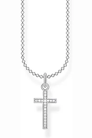 Thomas Sabo Collana da Donna in Sterling 925 con Croce Pavé, Lunghezza 38-45 cm