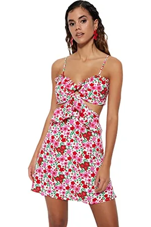 Trendyol Abito da Spiaggia Dettagliato in Viscosa con Motivo Floreale Dress, Multicolore, 40 Donna