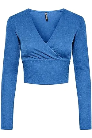 Pieces® Pclina LS Cropped V-Neck Top Maglia a Maniche Lunghe, , XL Donna