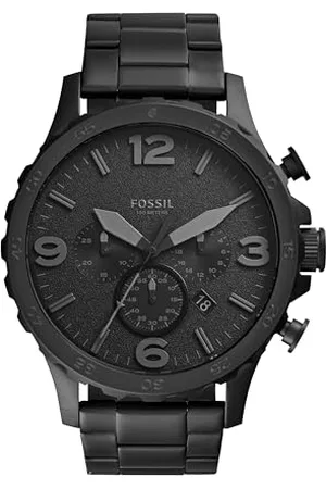 Fossil Orologio Nate da uomo, movimento cronografo al quarzo, cassa 50 mm in acciaio inossidabile nero con bracciale in acciaio inossidabile, JR1401