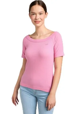 Lee Off The Shoulder Rib T-Shirt, , L Donna