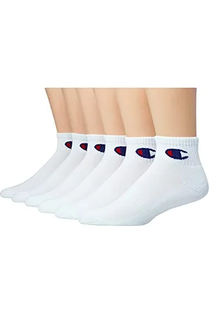 Champion Calzini alla Caviglia Double Dry Moisture Wicking Logo Casual, Bianco-Confezione da 6, M (Pacco da 6) Uomo