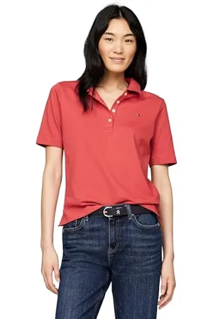 Tommy Hilfiger Donna Maglietta Polo Maniche Corte Regular Fit, (Terra Red), XS