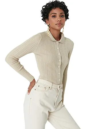 Trendyol Cardigan in Tessuto con Colletto a Camicia di Base vestibilità Regolare da Donna Maglione, , S
