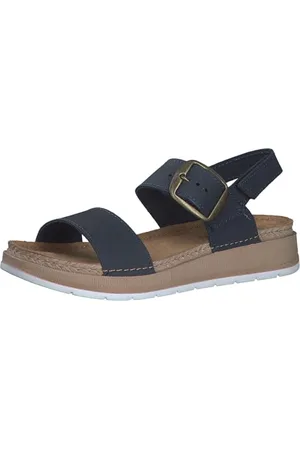 Marco Tozzi Sandali Donna Bassi in Pelle con Chiusura a Strappo, (Navy Nubuck), 40 EU