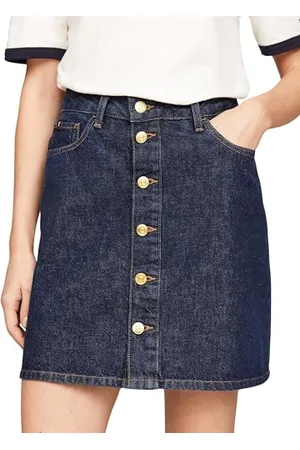 Tommy Hilfiger Donna Gonna Mini Gonna in Jeans con Bottoni, Blu (Cler), 44