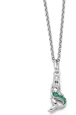 K2777 - Collana a sirena in argento sterling 925 con sabbia di pietra, 42 cm, colore: Verde/Argento, 42 cm, Argento sterling, sabbia di pietra