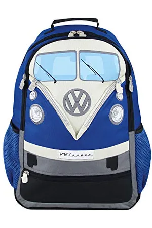 Brisa VW Collection - Volkswagen Zaino retrò casual con porta PC, per scuola/lavoro/outdoor, Campervan T1 Bus design (Fronte Bus/Blu/30 L/Grande)
