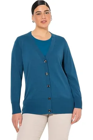 Ulla Popken Cardigan, Scollo a V, abbottonatura, Maglia fine Maglione, , 60-62 Donna