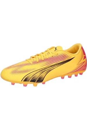 PUMA Men Ultra Play Mg Soccer Shoes, Sun Stream- Black-Sunset Glow, 46 EU